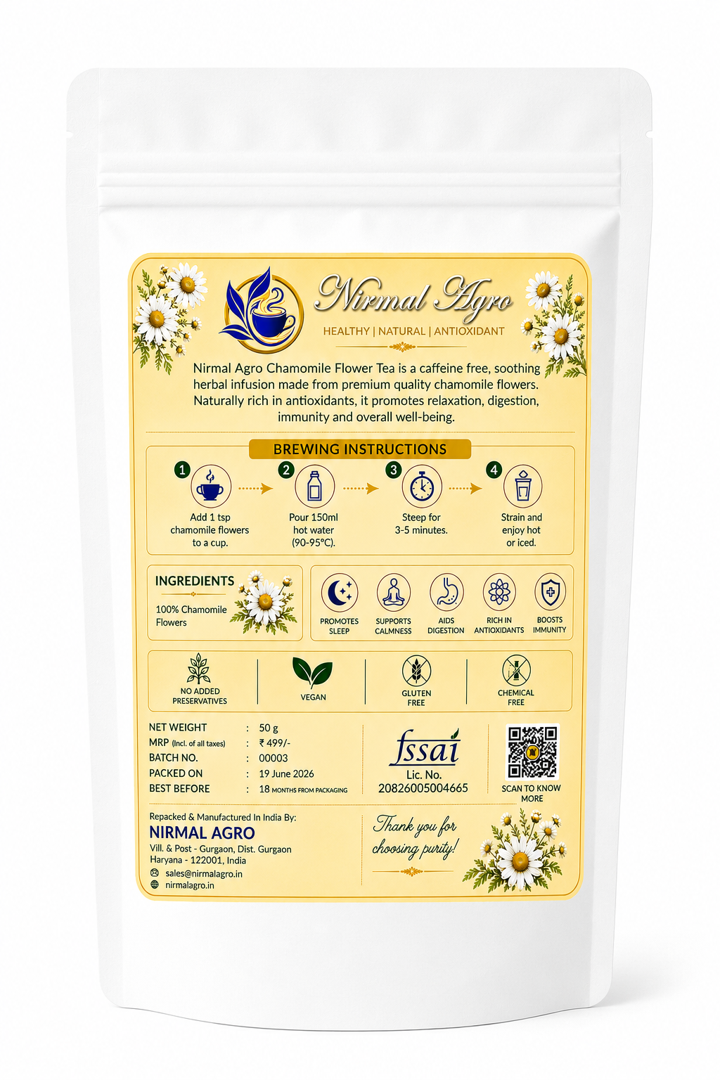 Chamomile Tea - lifestyle setting - Nirmal Agro natural herbal tea
