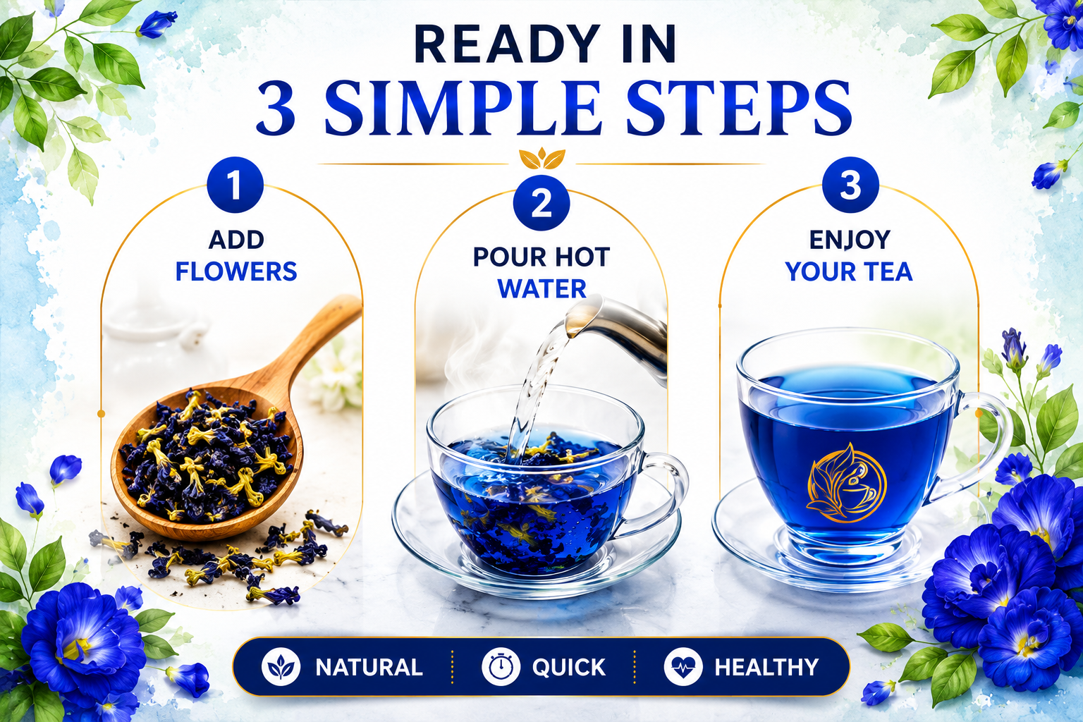 Butterfly Pea Flower Tea - brewed tea in a cup - Nirmal Agro natural herbal tea