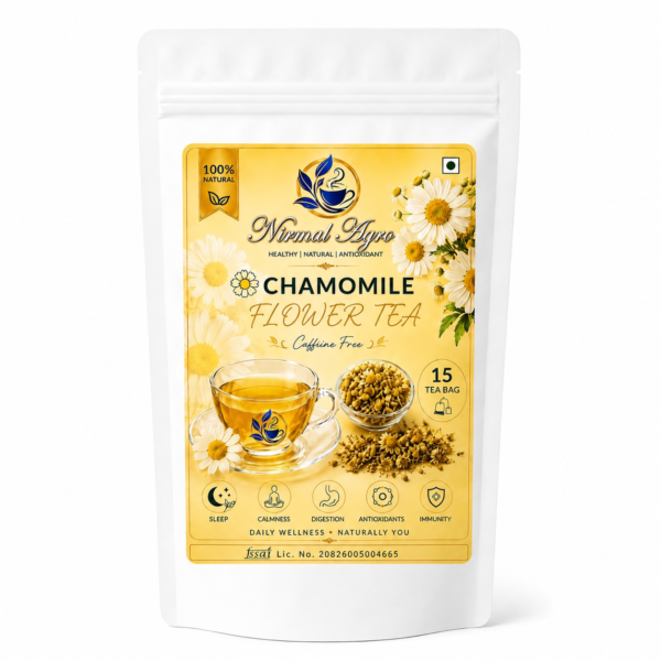 Chamomile Tea Bags 15 count - caffeine-free herbal tea for calm and sleep by Nirmal Agro